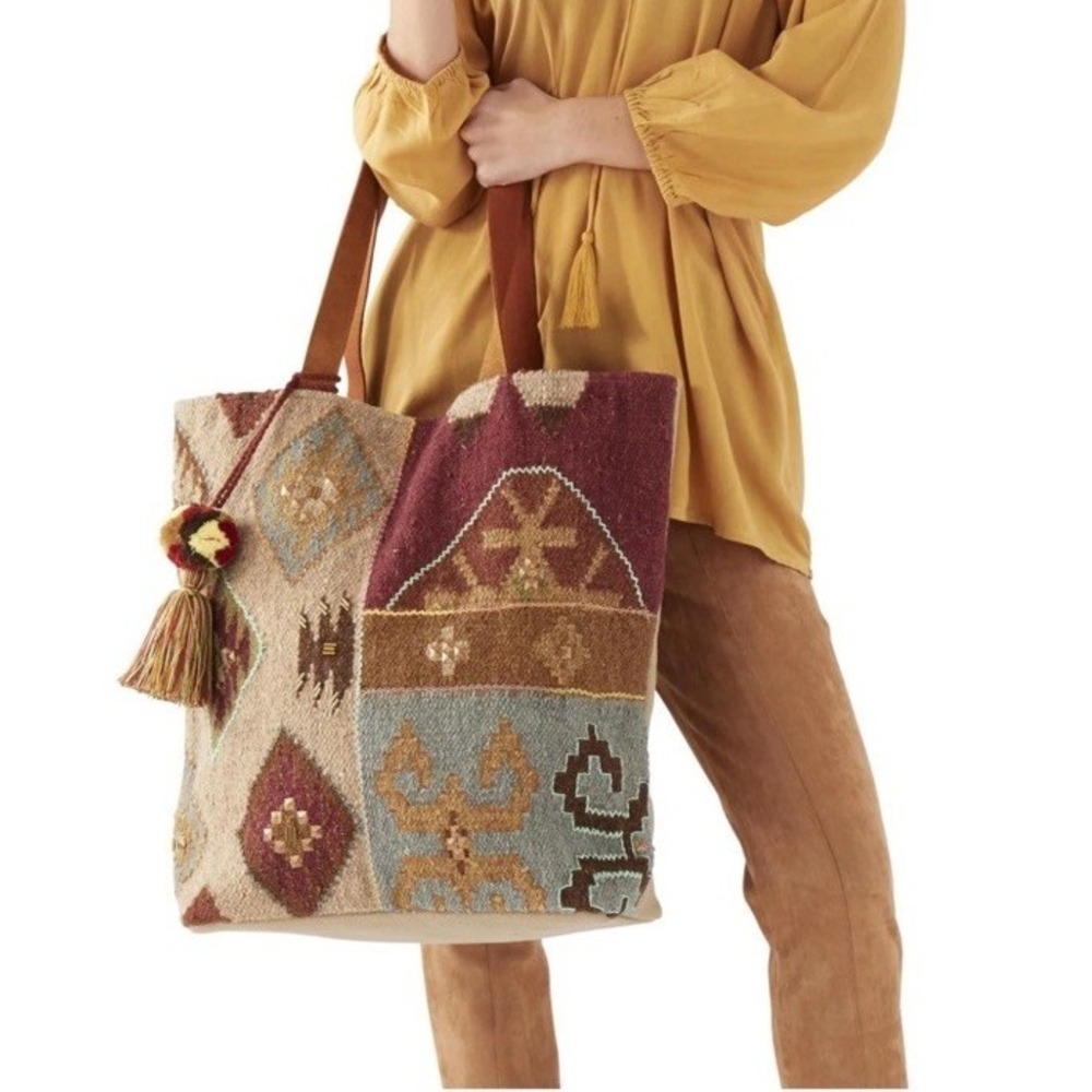 Soft Surroundings Aztec Boho Tote Large Shoulder Bag Wool Cotton Southwestern